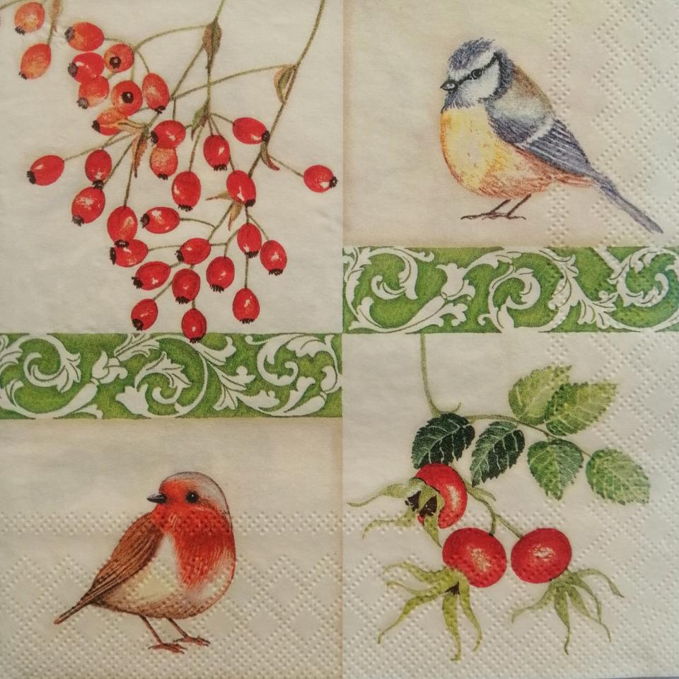 tovaglioli per decoupage uccellini e bacche arti e grafica busta da 2 pezzi 33x33 cm