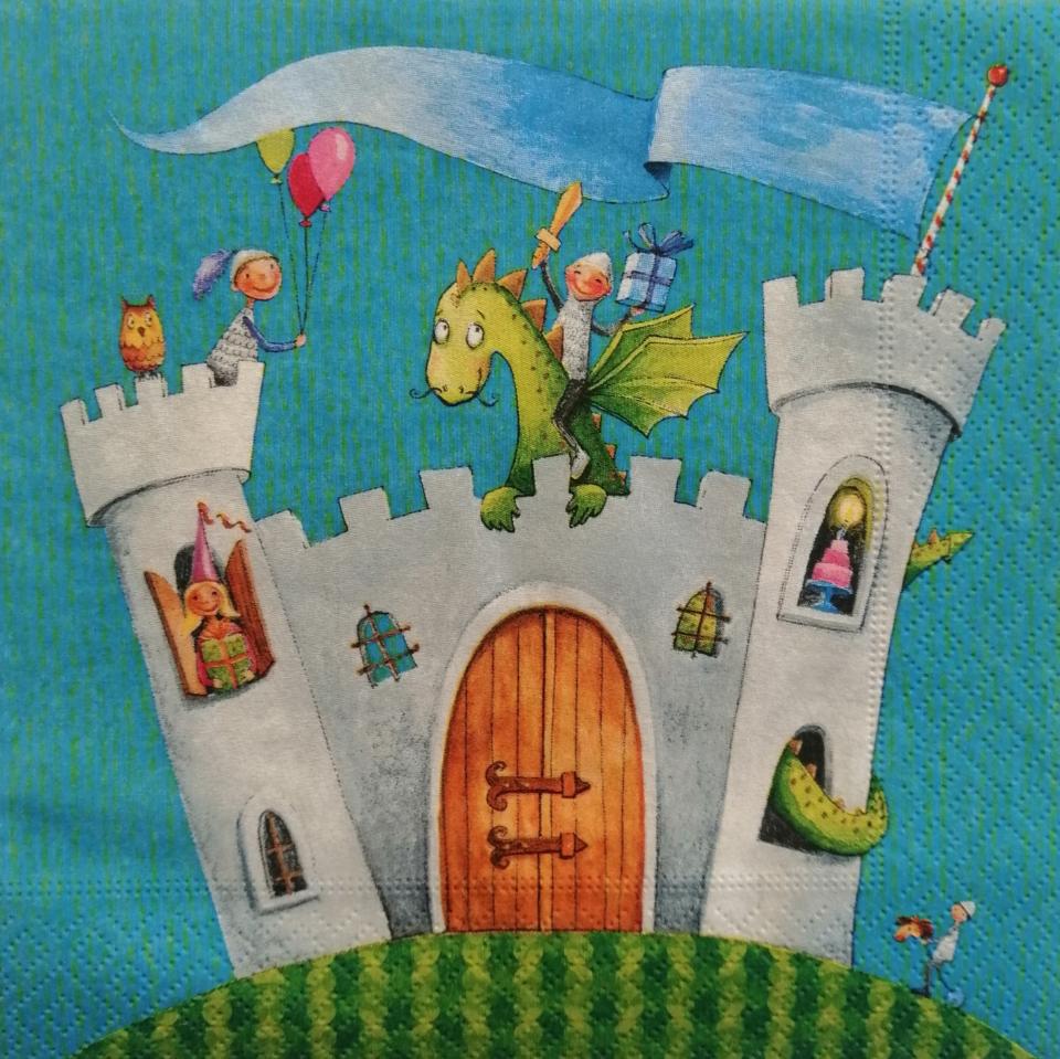 tovaglioli per decoupage castello con drago arti e grafica busta da 2 pezzi 33x33 cm