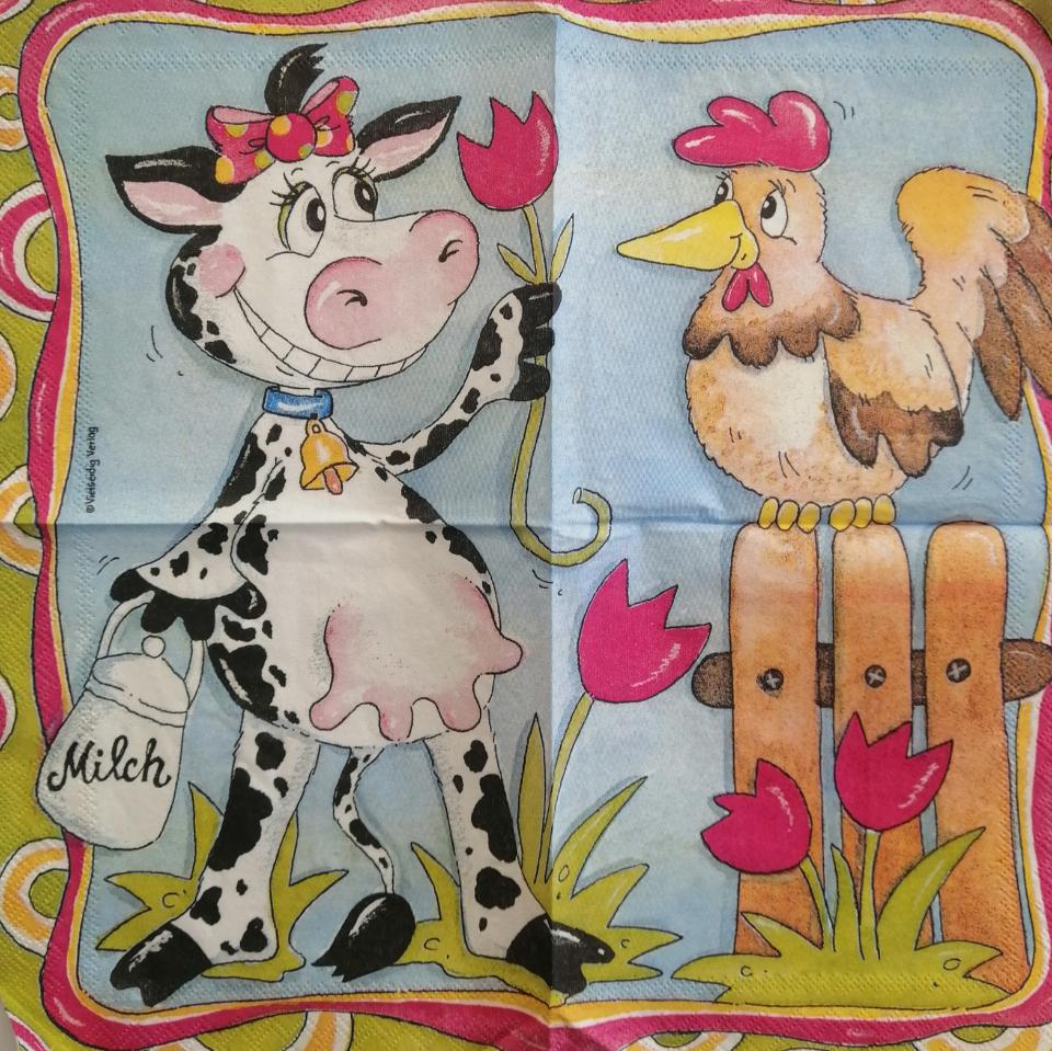 tovaglioli per decoupage mucca e gallina arti e grafica busta da 2 pezzi 25x25cm