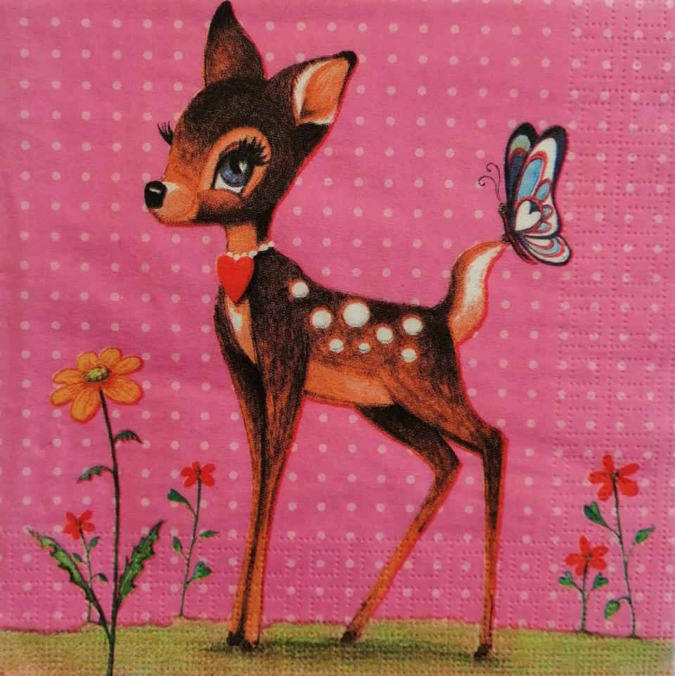 tovaglioli per decoupage cerbiatto con farfalla arti e grafica busta da 2 pezzi 33x33 cm