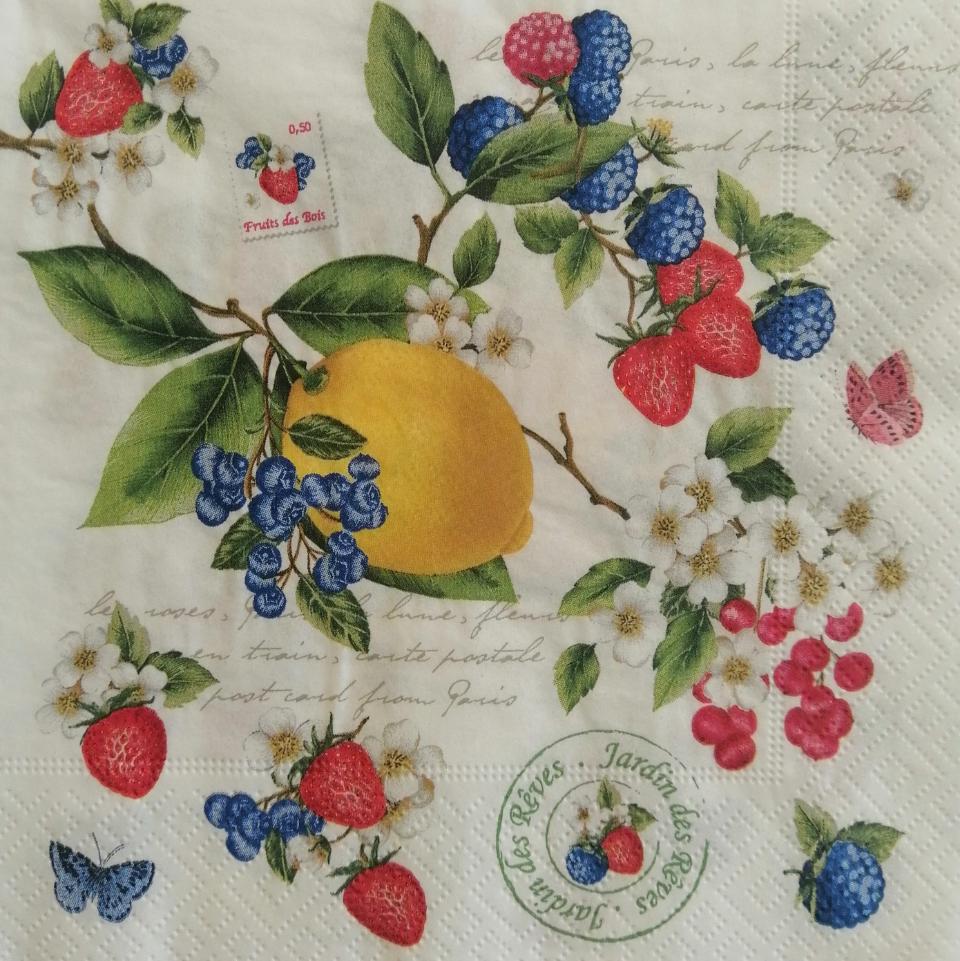 tovaglioli per decoupage frutta limoni fragole e more arti e grafica busta da 2 pezzi 30x30