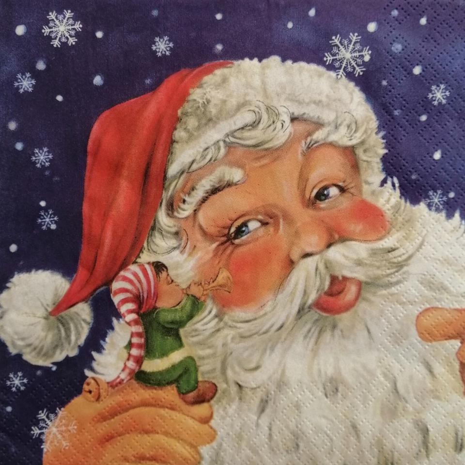 tovaglioli per decoupage  babbo natale  con elfo arti e grafica busta da 2 pezzi 33x33
