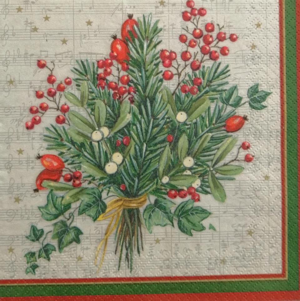 tovaglioli per decoupage  natale mazzetto abeti e pungitopo arti e grafica busta da 2 pezzi 33x33