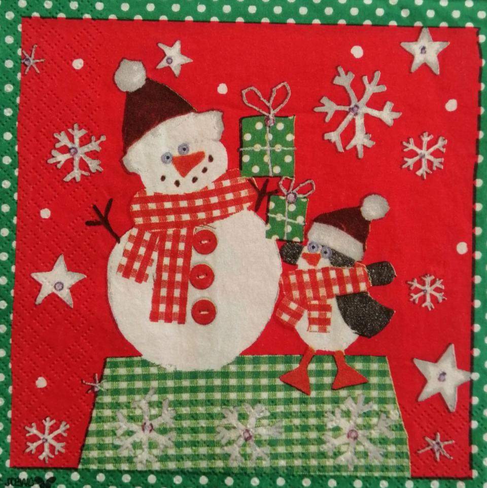 tovaglioli per decoupage  natale pupazzo neve e pinguino arti e grafica busta da 2 pezzi 33x33