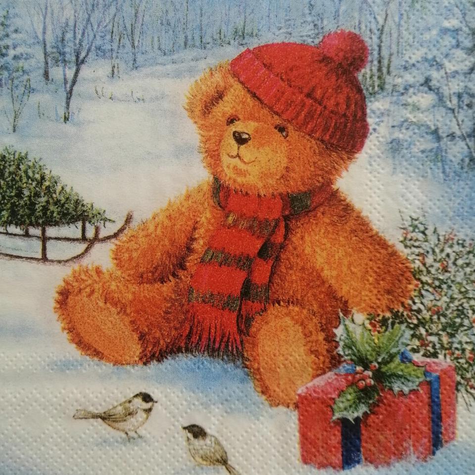 tovaglioli per decoupage orsetto sulla neve arti e grafica busta da 2 pezzi 25x25