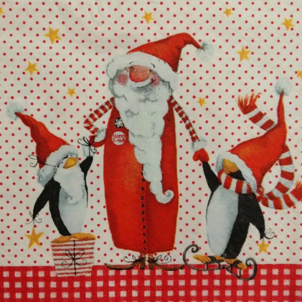 tovaglioli per  decoupage babbo natale e pinguini arti e grafica busta da 2 pezzi 33x33