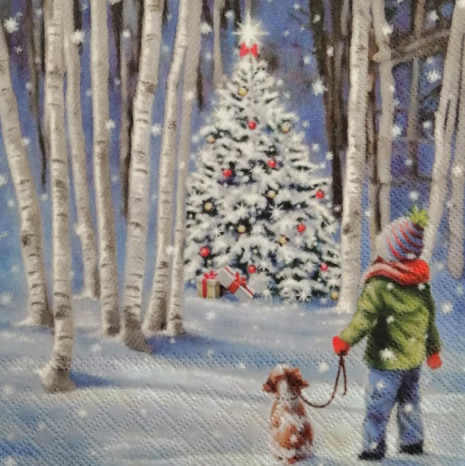 tovaglioli per  decoupage albero di natale con bambino arti e grafica busta da 2 pezzi 33x33