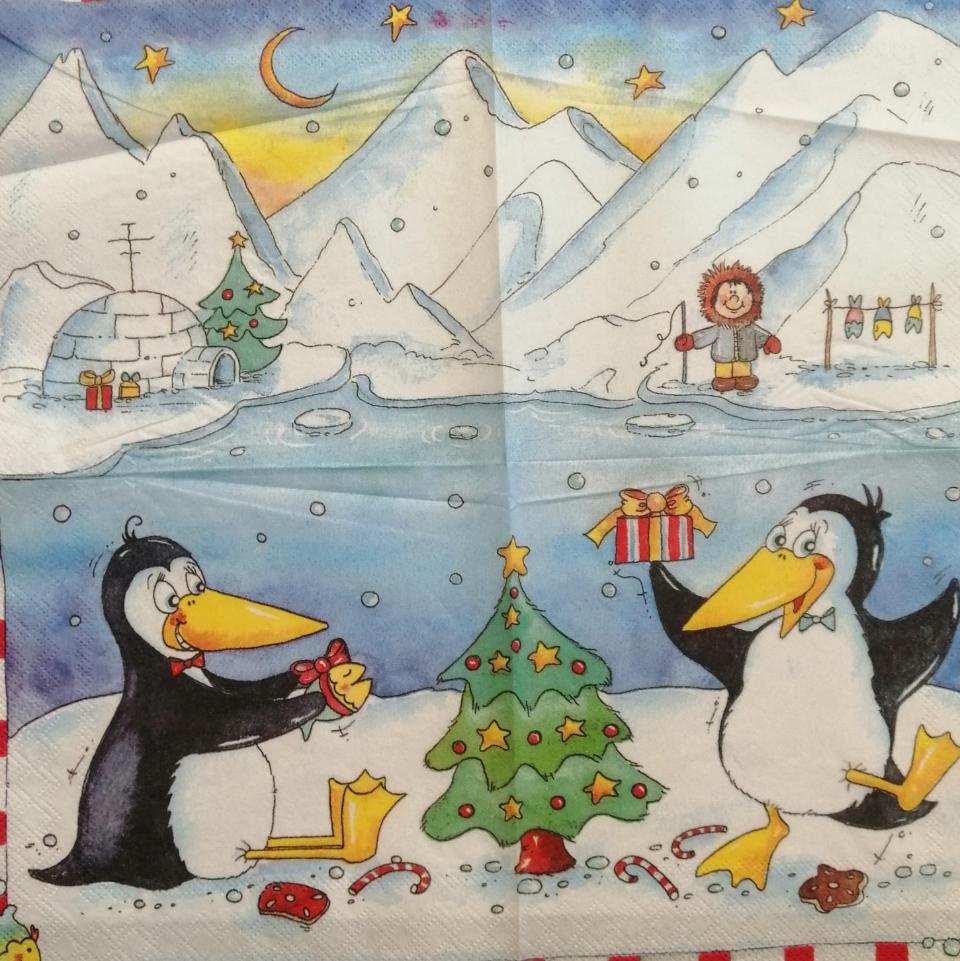 tovaglioli per  decoupage pinguino e albero di natale arti e grafica busta da 2 pezzi 33x33