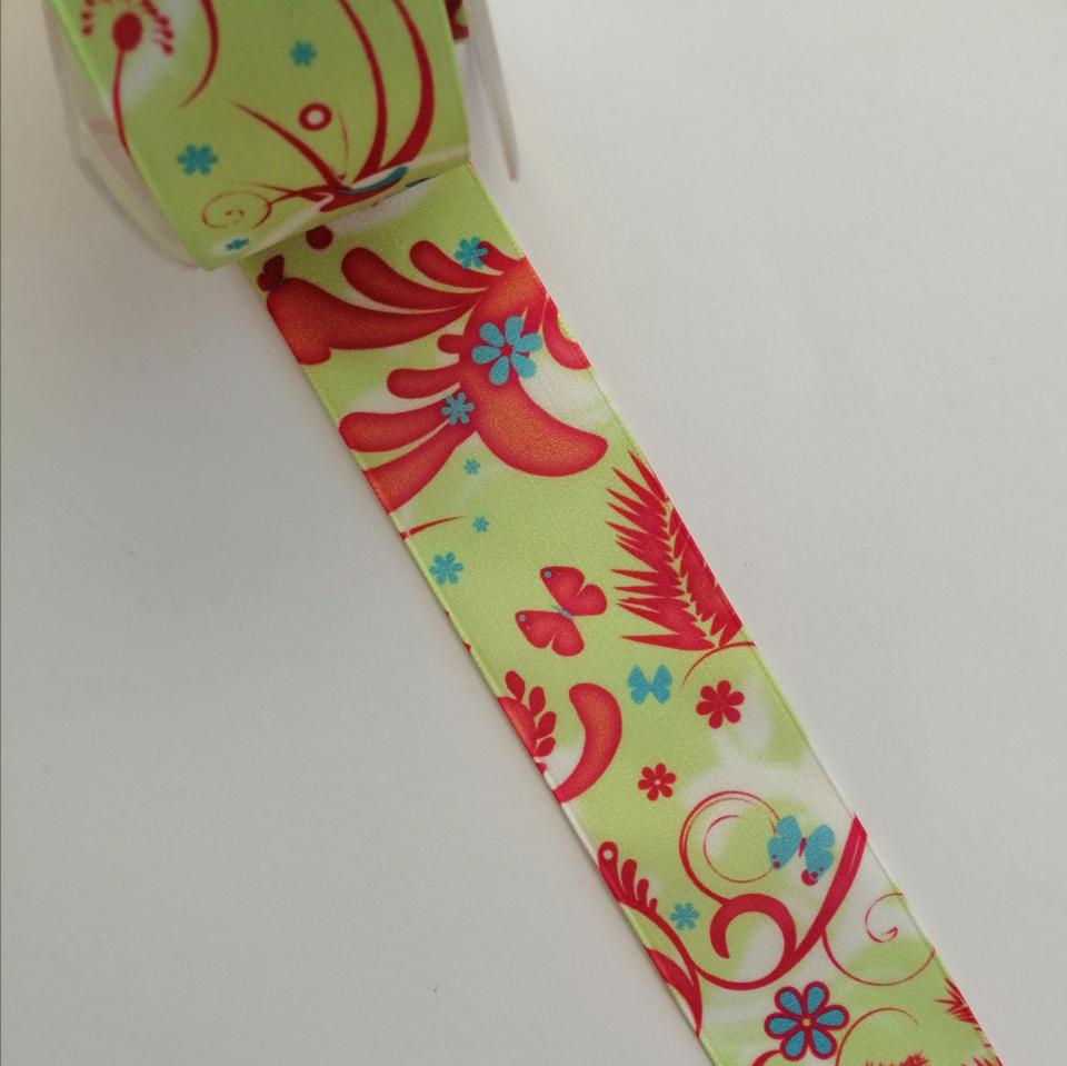 nastro verde con fiori e ghirigori Stafil 40 mm per 1 mt