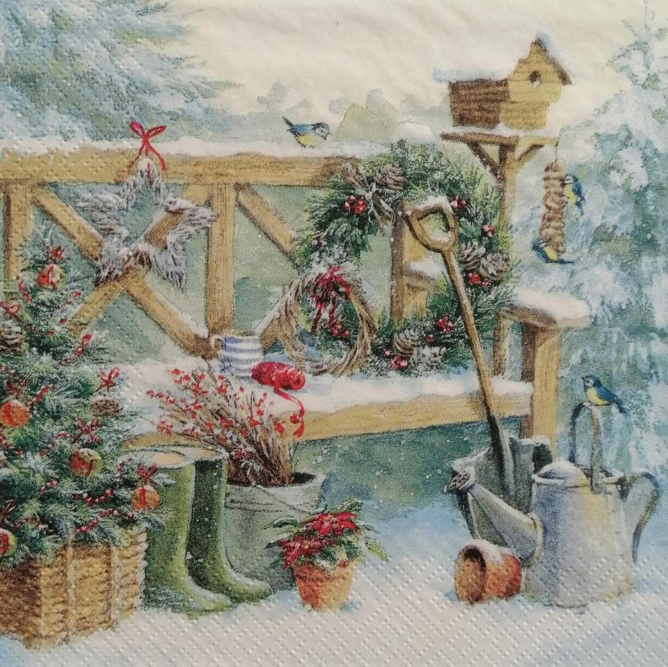 tovaglioli per decoupage natalizi panchina innevata arti e grafica busta da 2 pezzi 33x33