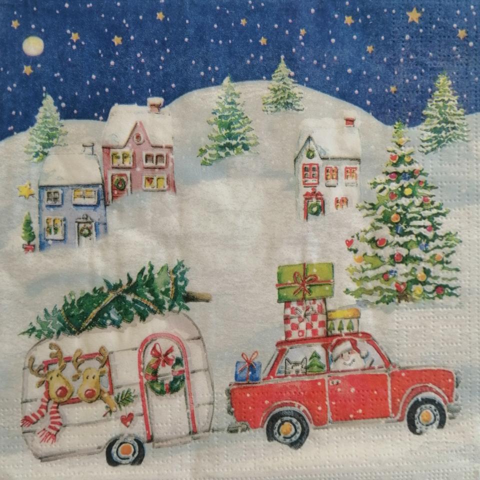 tovaglioli per decoupage vacanze di natale con camper arti e grafica busta da 2 pezzi 33x33