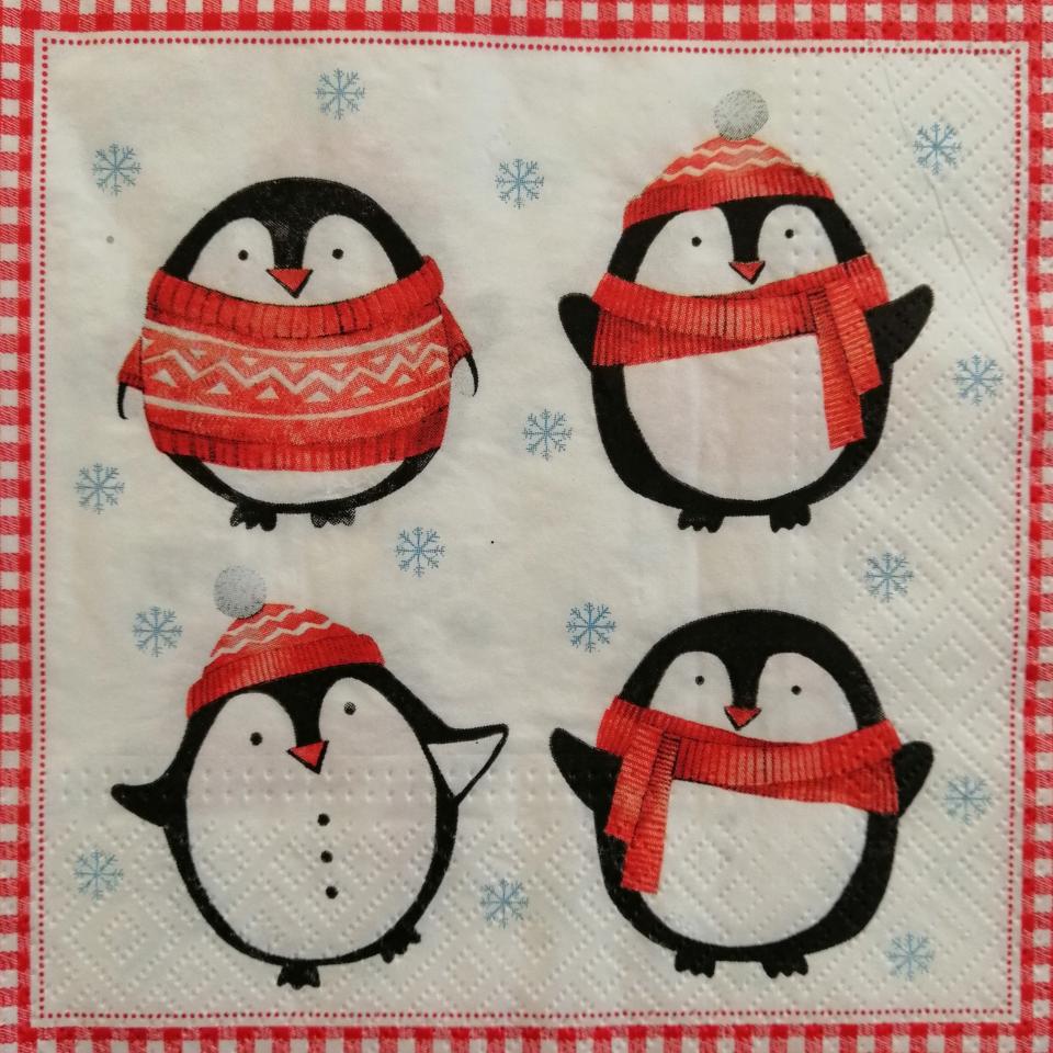 tovaglioli per decoupage pinguini con sciarpe arti e grafica busta da 2 pezzi 33x33