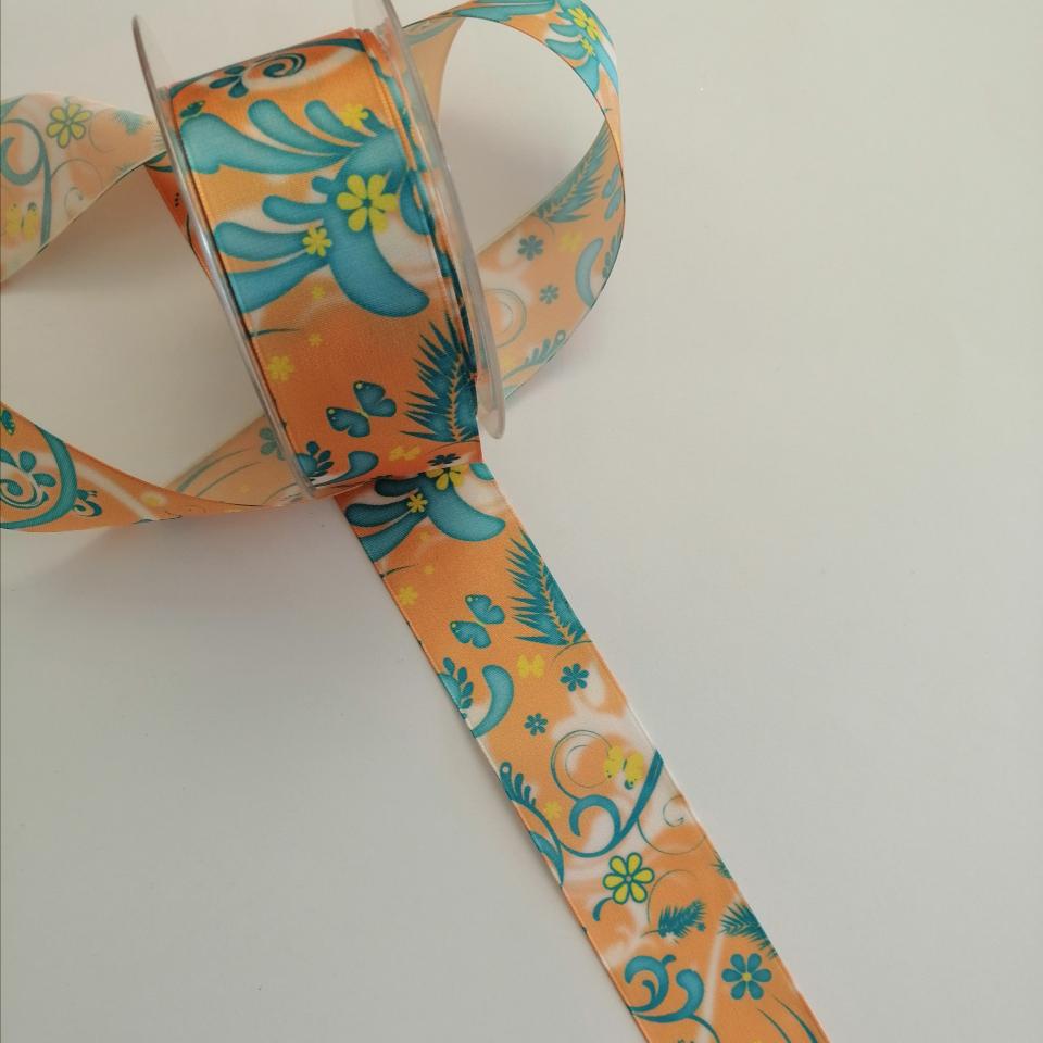 nastro arancio con ghirigori turchese Stafil 40 mm x 1mt