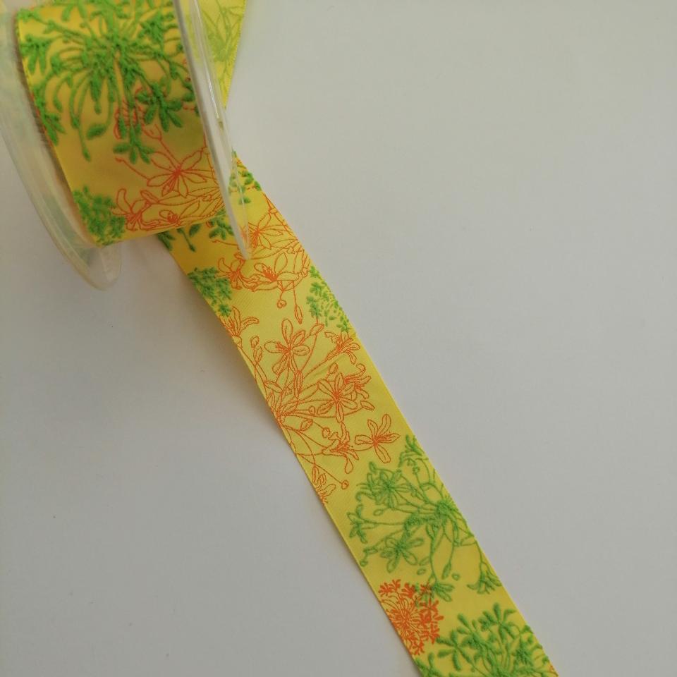 nastro giallo con fiori effetto rilievo Stafil 40 mm per 1 mt