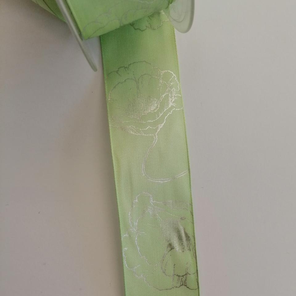 nastro al metro verde acqua con decori argento Stafil 40mm x 1 mtcu