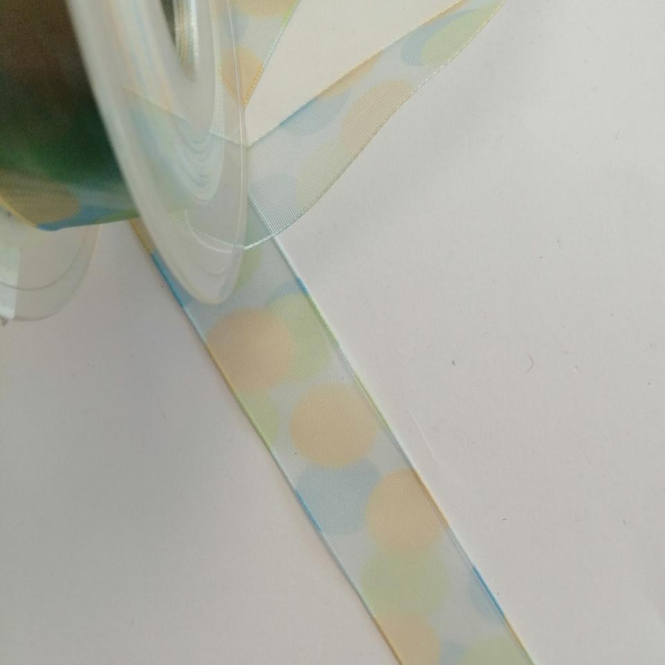 nastro organza con cerchi gialli e celesti stafil 25 mm x 1 metro