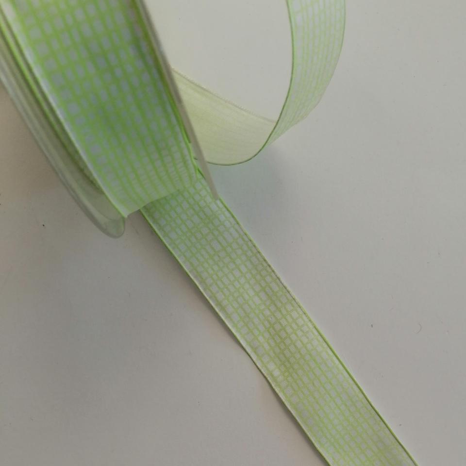 nastro quadrettato bianco e verde mela  monaco 25 mm x 1 metro