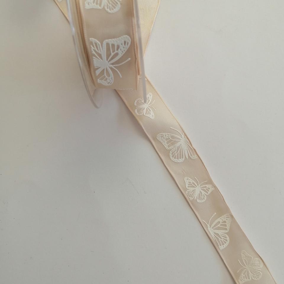 nastro avorio con farfalle bianche stafil 25 mm x 1 metro