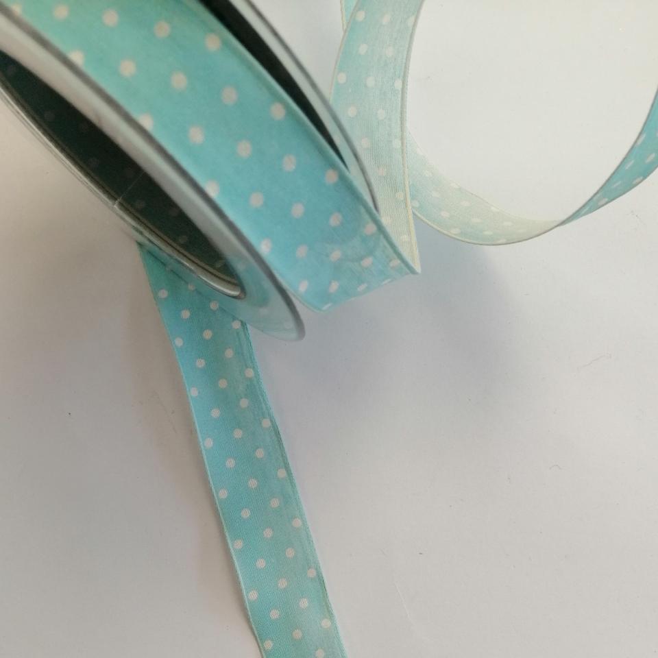 nastro verde acqua con pois bianchi Goldina 25 mm x 1 metro