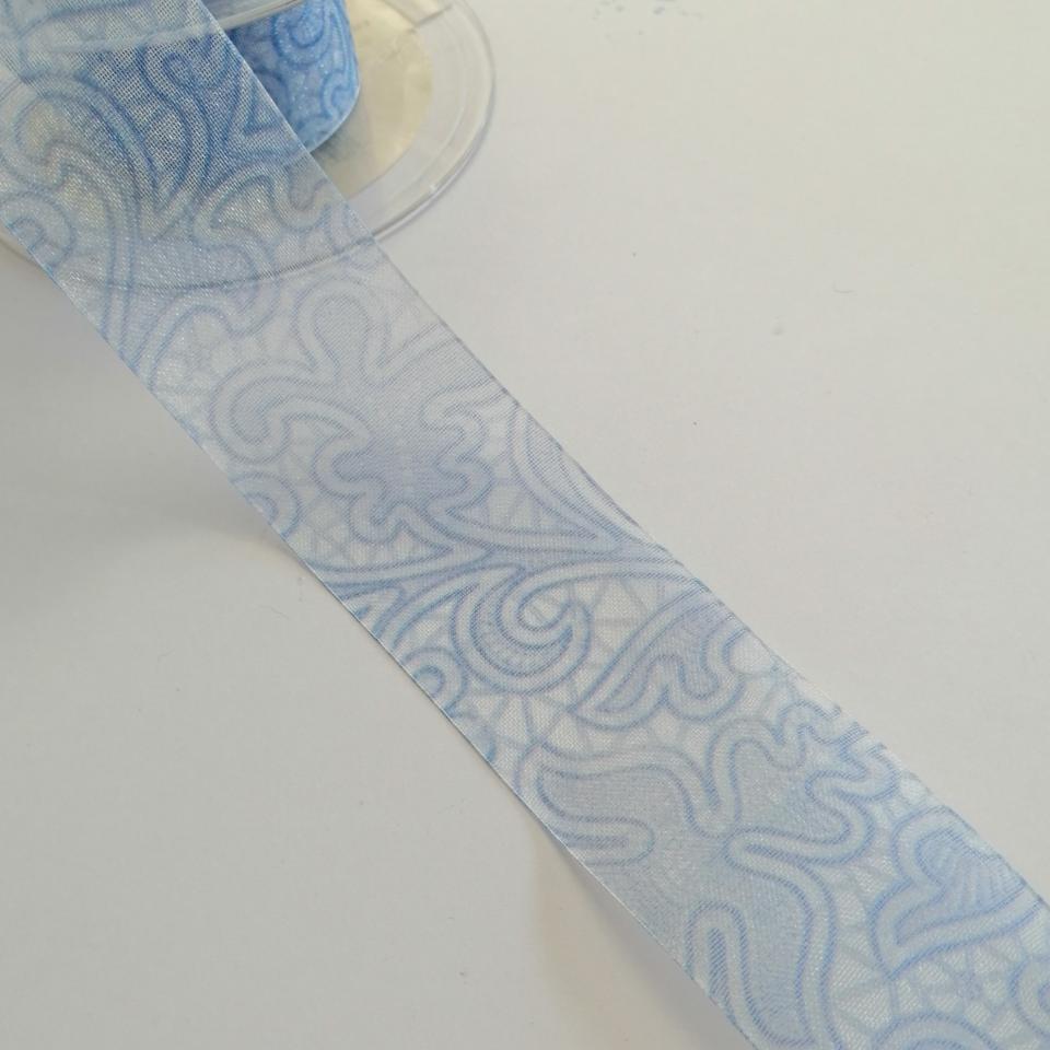 nastro al metro  organza azzurro con ghirigori Stafil 40 mm per 1 mt