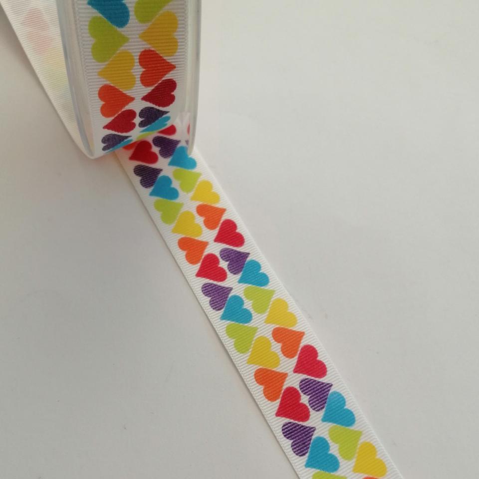 nastro grosgrain bianco con cuori stafil 25 mm x 1 metro