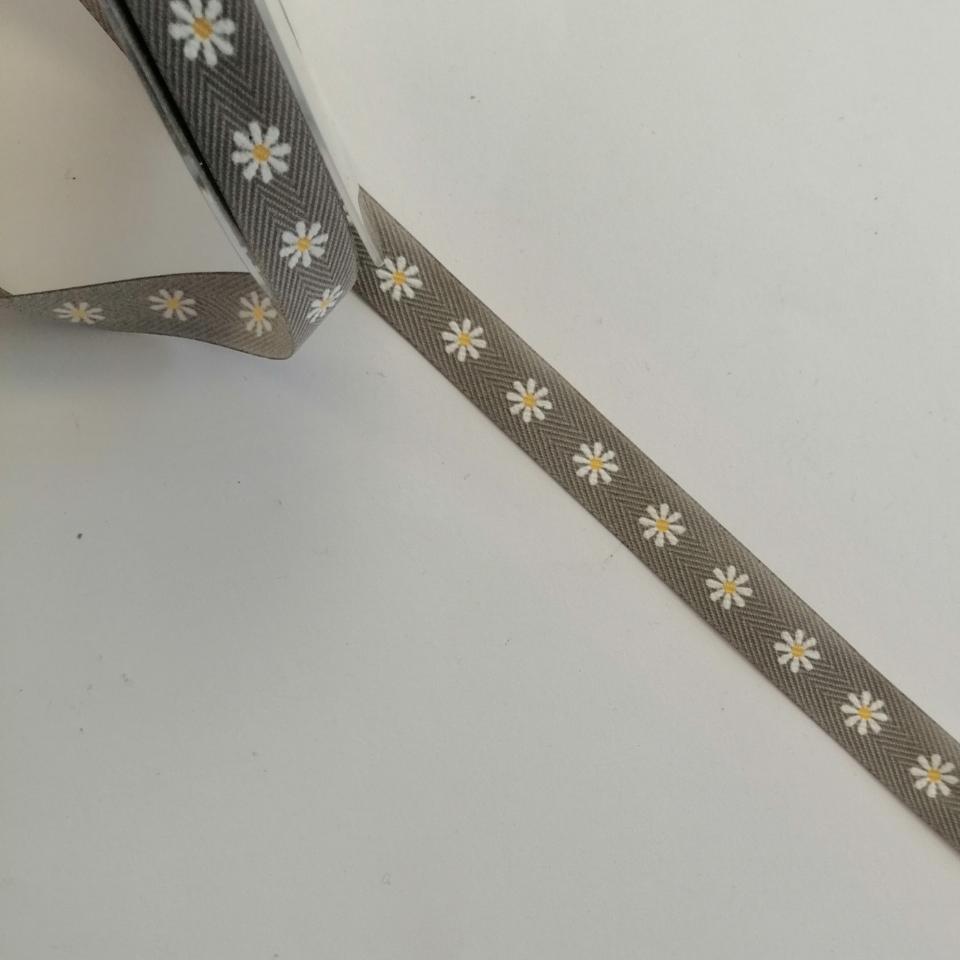 nastro grigio con margherite bianche Goldina 15 mm x 1 mt