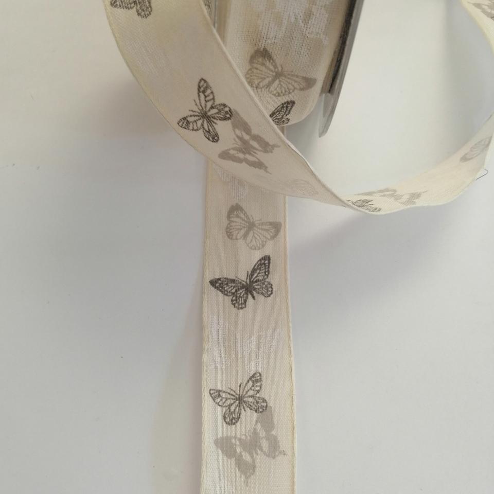 nastro shabby  beige  con farfalle Goldina 25 mm per 1 mt