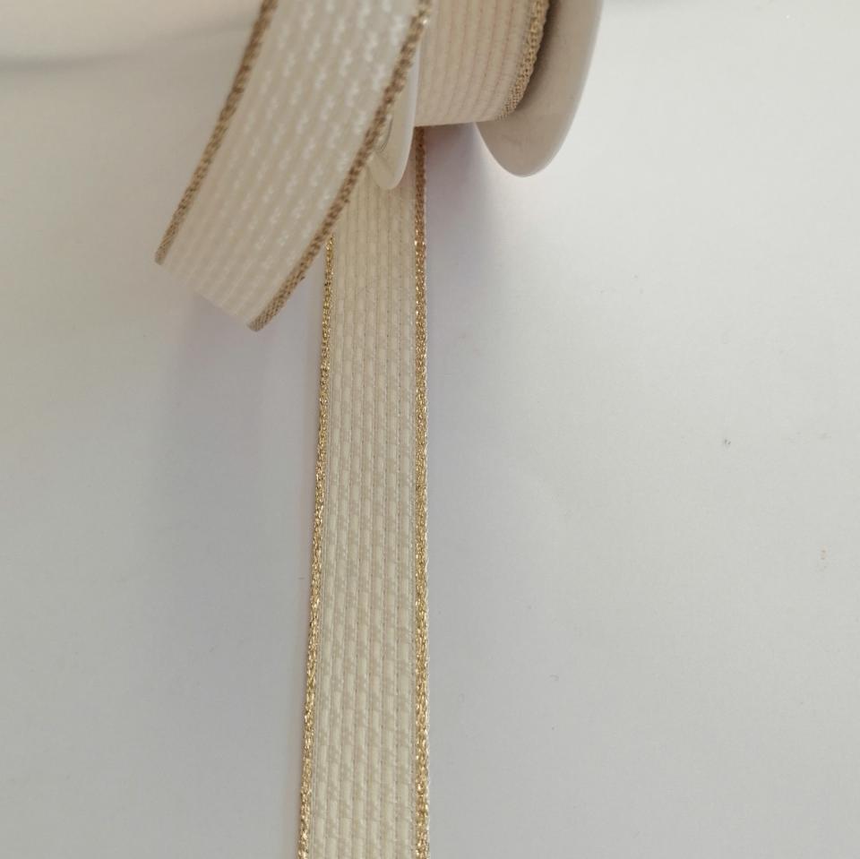 nastro crema con bordino dorato Goldina 15 mm x 1mt