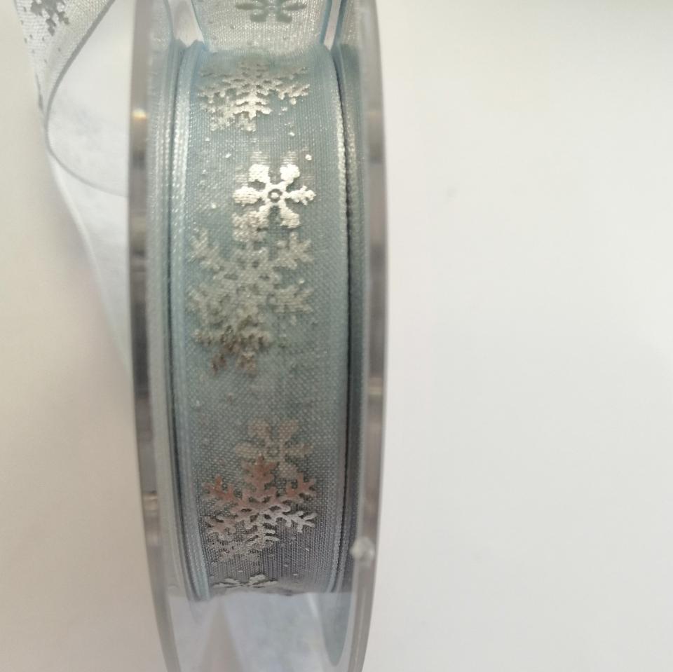 nastro organza celeste chiaro   con fiocchi neve Stafil 15 mm x 1 mt