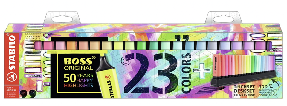 Evidenziatore Desk-Set 50 Years Edition Stabilo Boss Original Set. 23 Colori assortiti 9 Neon + 14 Pastel