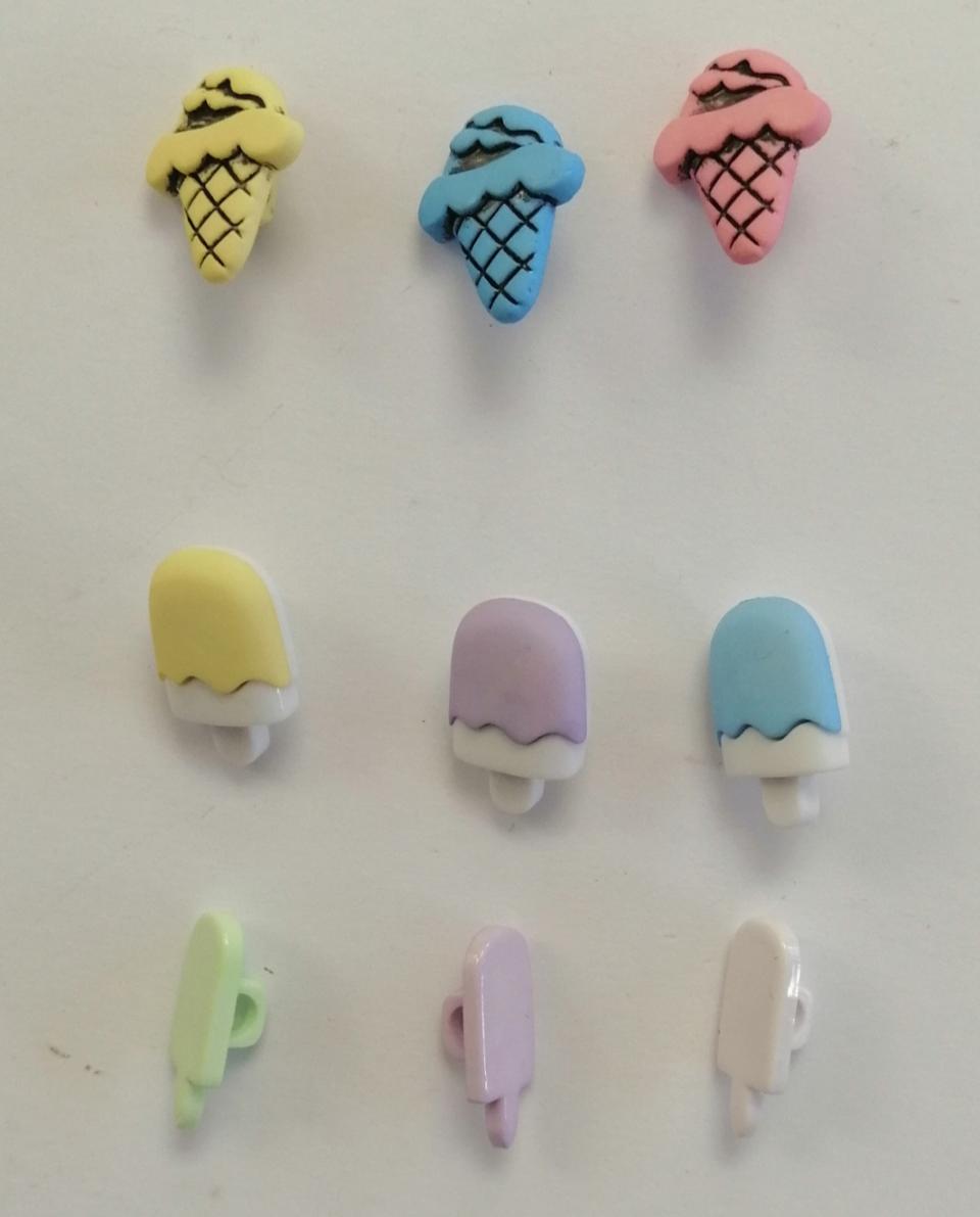 Bottoni decorativi a forma di  gelato Stafil busta da 9 pezzi 1.5 cm x 1.5 cm