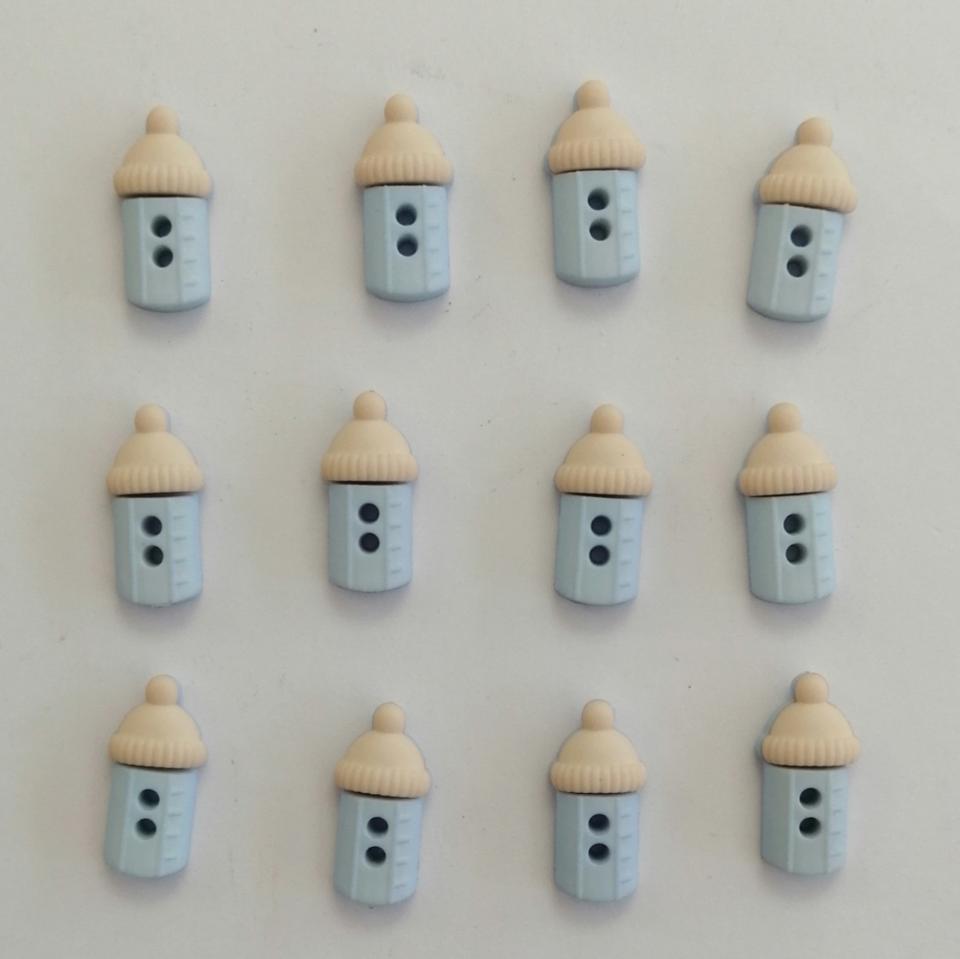 bottoncini in resina a forma di biberon celesti stafil busta da 12 pezzi diametro 1.5cm circa