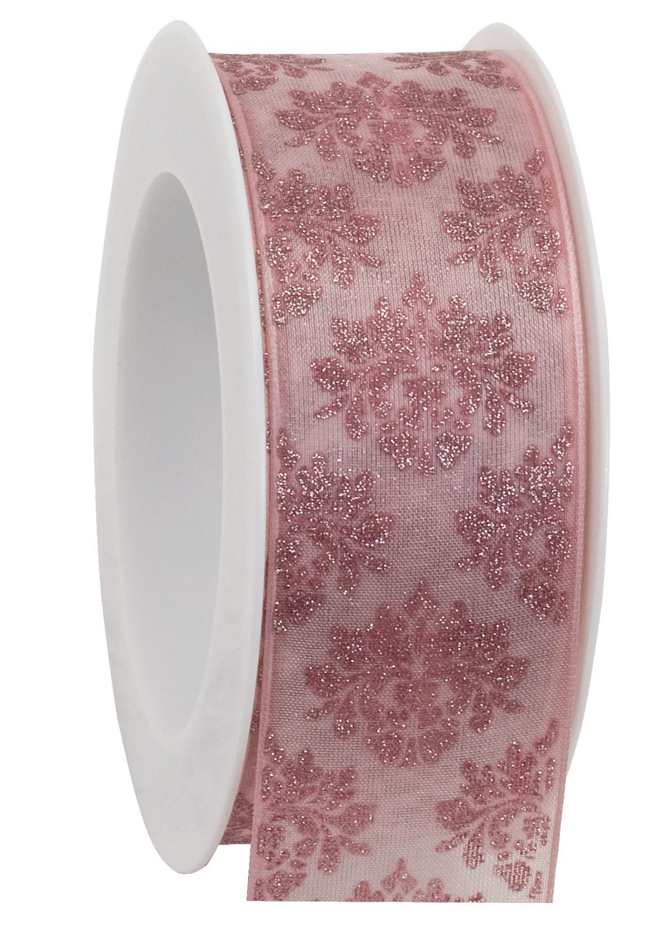 nastro organza rosa antico con decoro  goldina  40 mm x 1 mt
