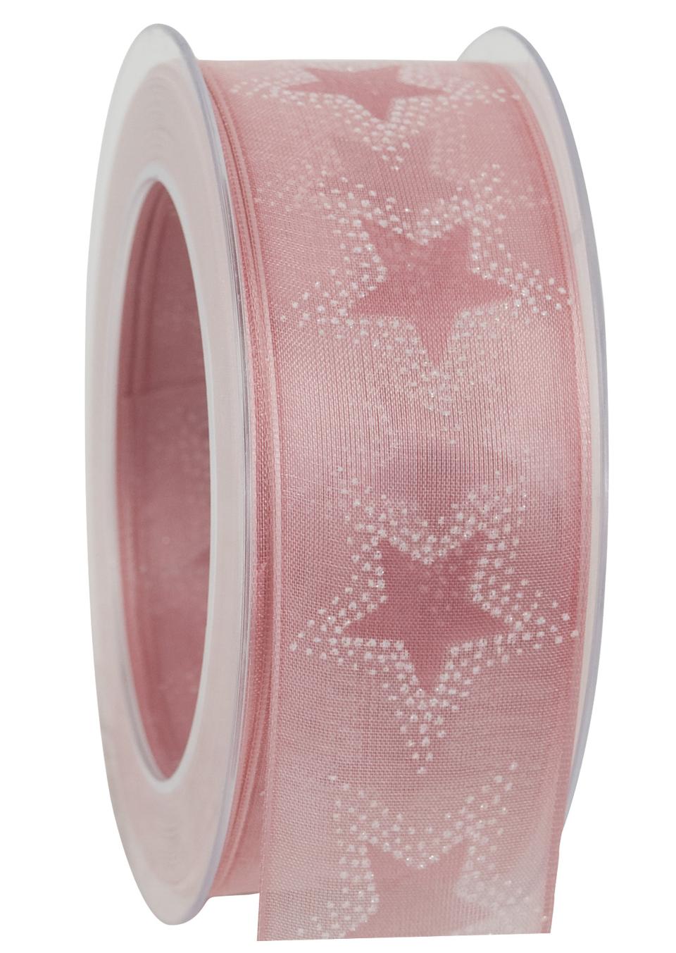 nastro rosa con stelle e puntini bianchi Goldina 40mm x 1 mt
