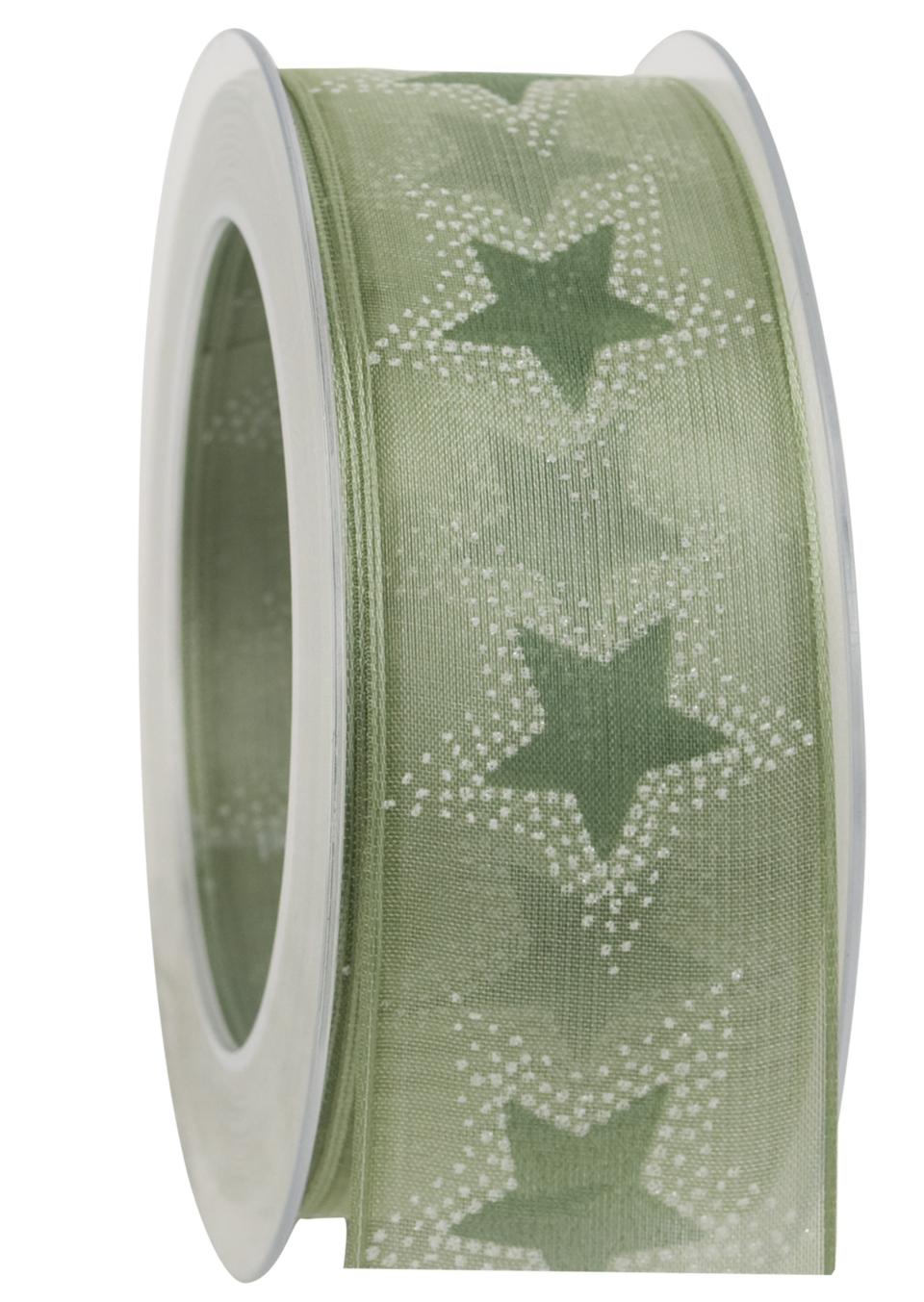 nastro verde con stelle e puntini bianchi Goldina 40mm x 1 mt