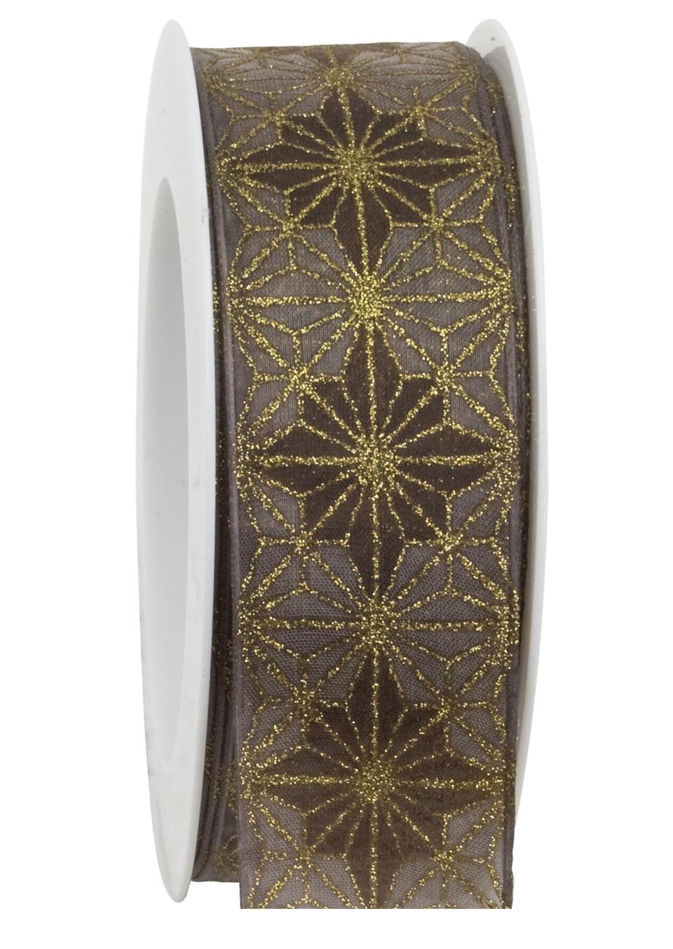 nastro tortora  con decori geometrici oro Goldina 40mm x 1 mt