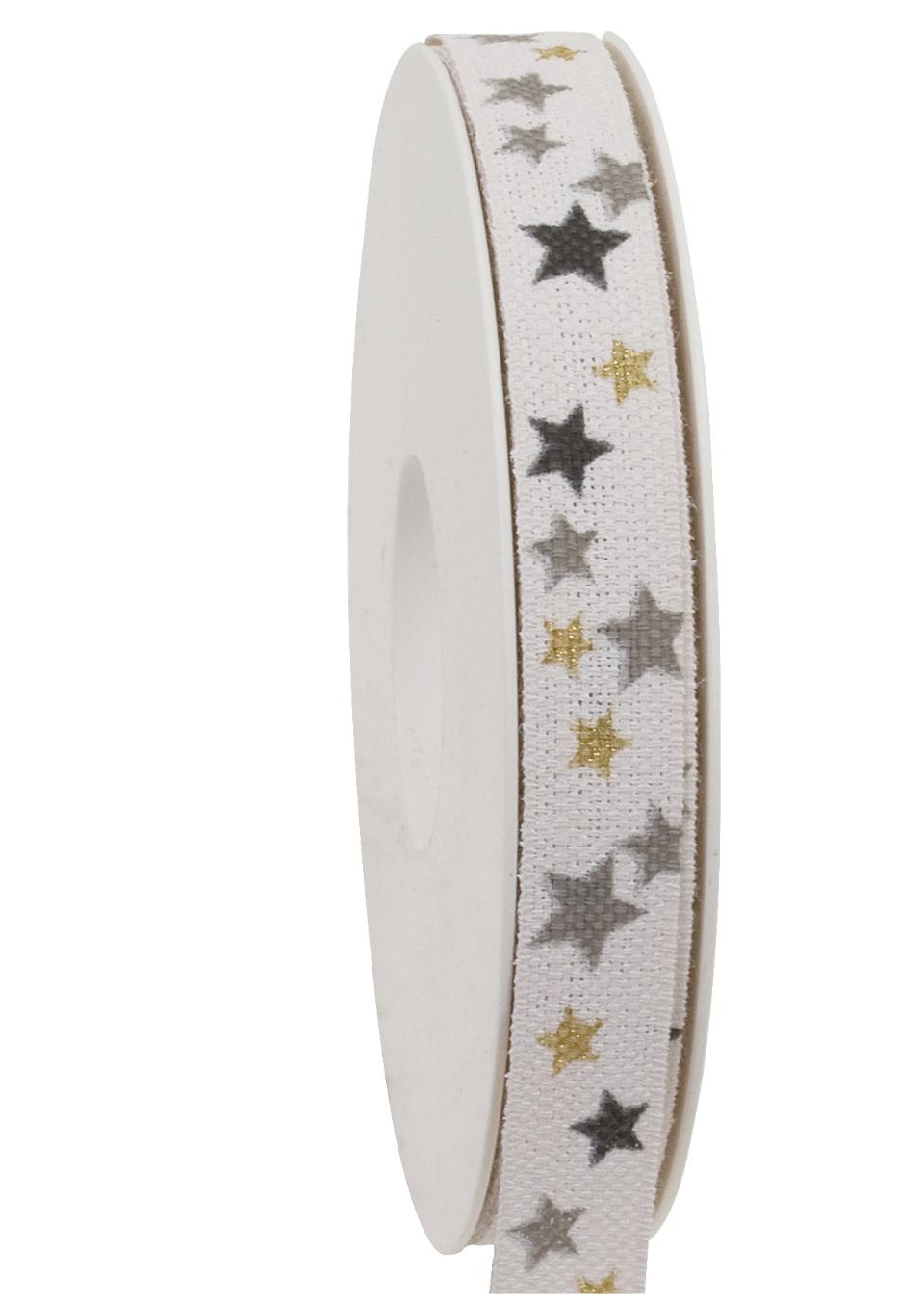 nastro panna con stelle grigie e oro Goldina 15 mm x 1mt - Nastri