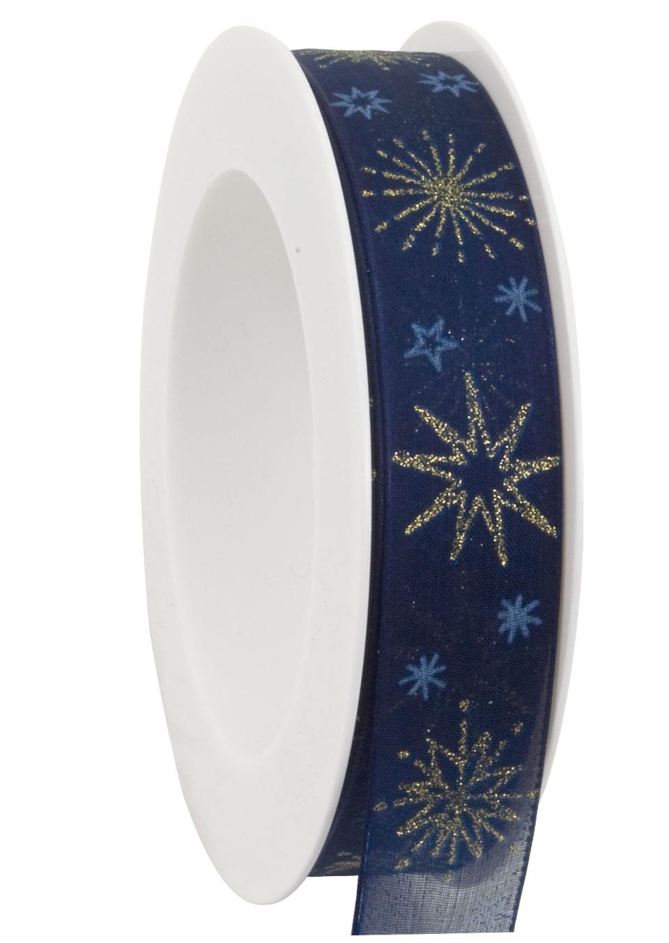 nastro blu navy con fiocchi oro Goldina 25 mm x 1 mt