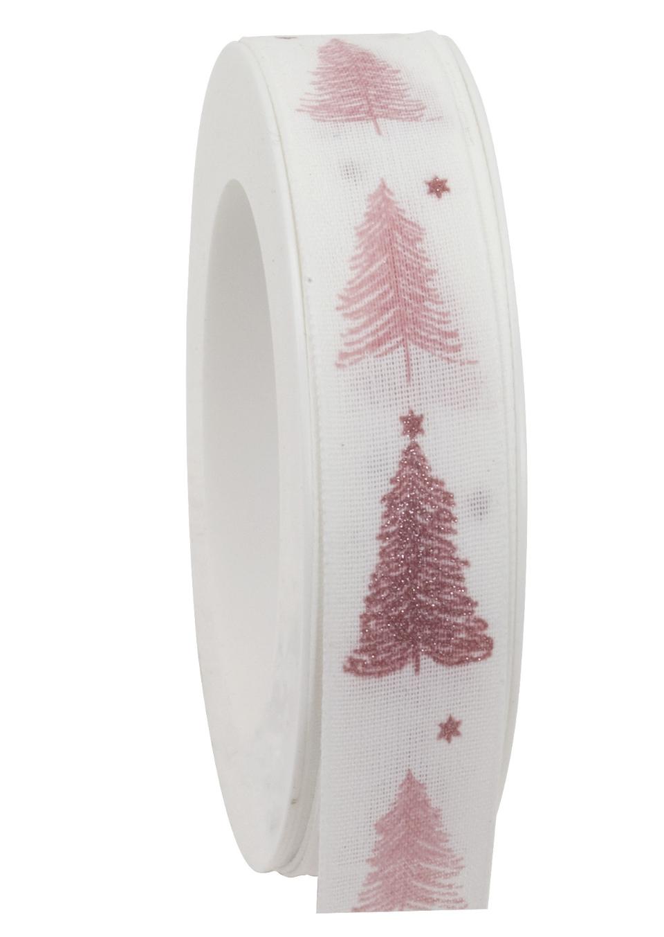 nastro bianco con alberi di natale e stelle Goldina 25 mm x 1 mt