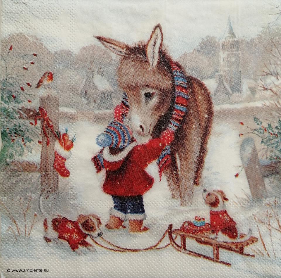 tovaglioli per decoupage asinello con sciarpa arti e grafica busta da 2 pezzi 25x25 cm