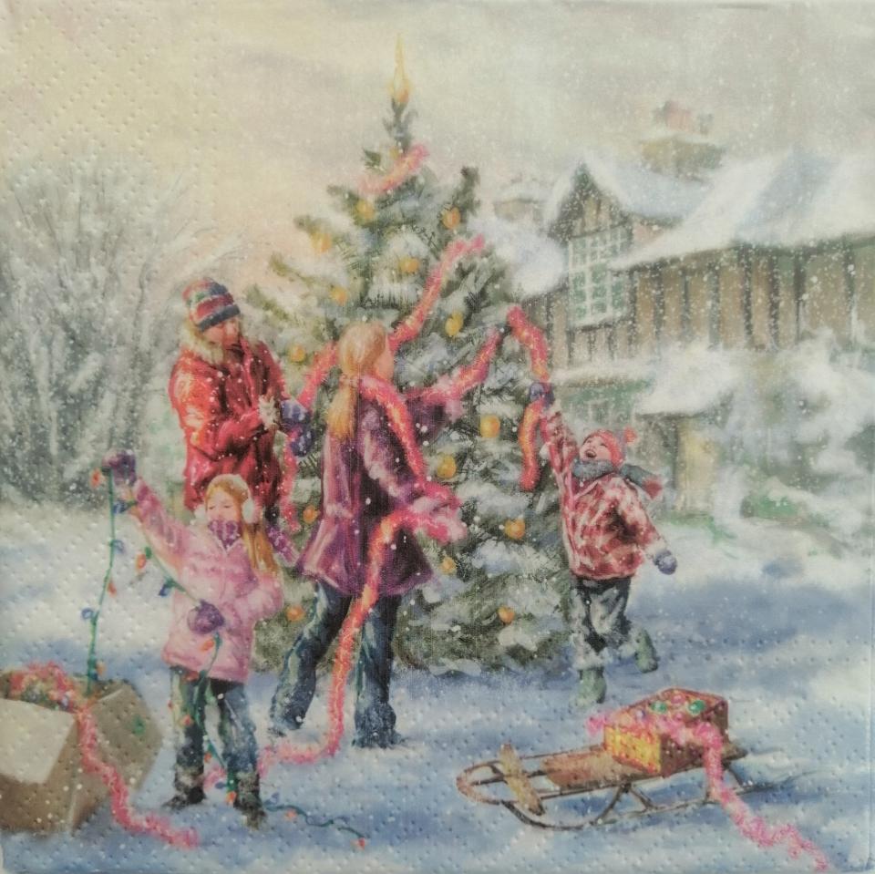 tovaglioli per decoupage  albero di natale  e bimbi arti e grafica busta da 2 pezzi 33x33 cm