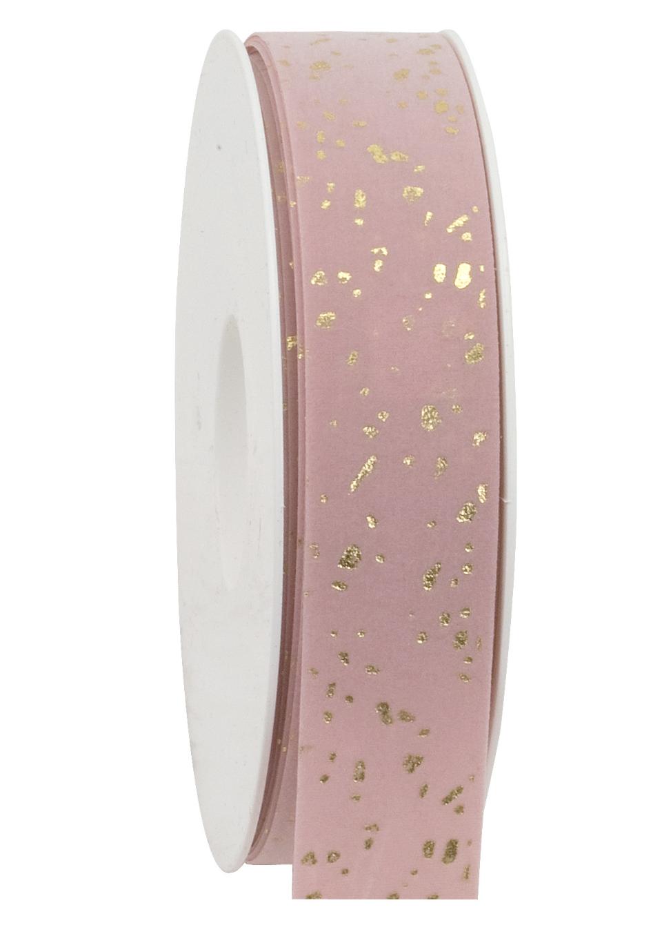 nastro rosa gold in velluto maculato oro Goldina 25mm x1mt