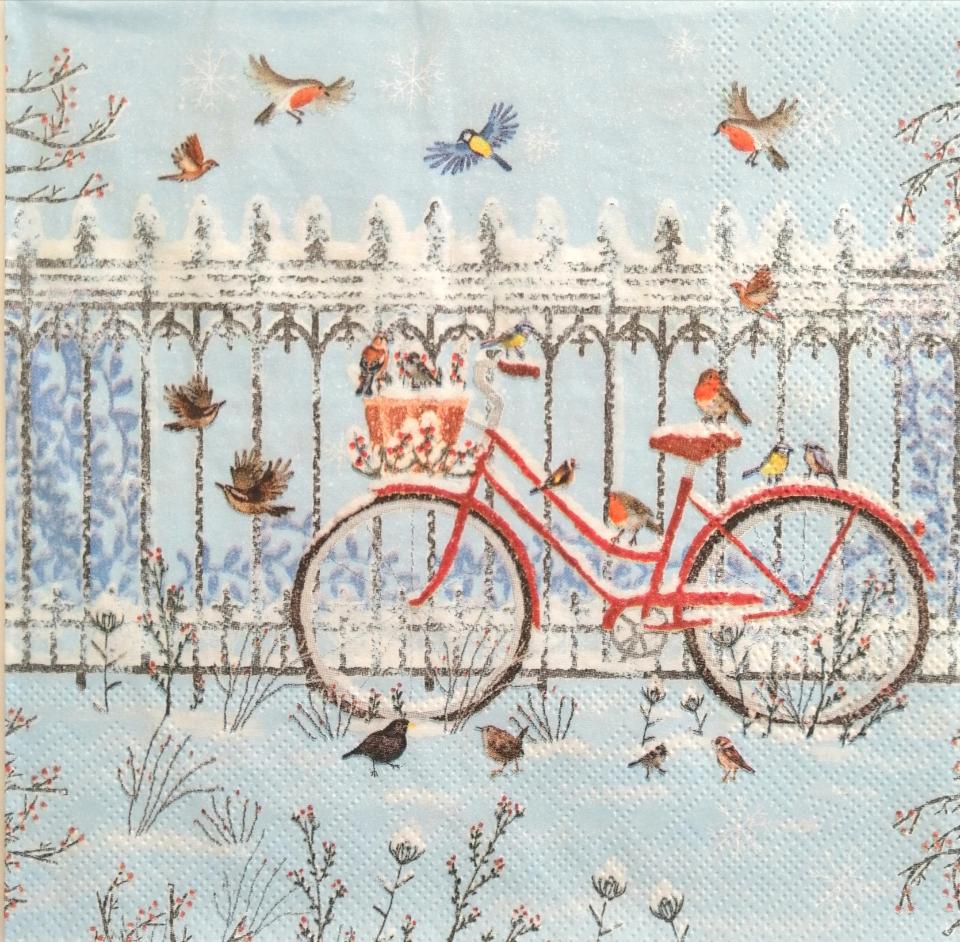 tovaglioli per decoupage bicicletta innevata arti e grafica busta da 2 pezzi 33x33 cm