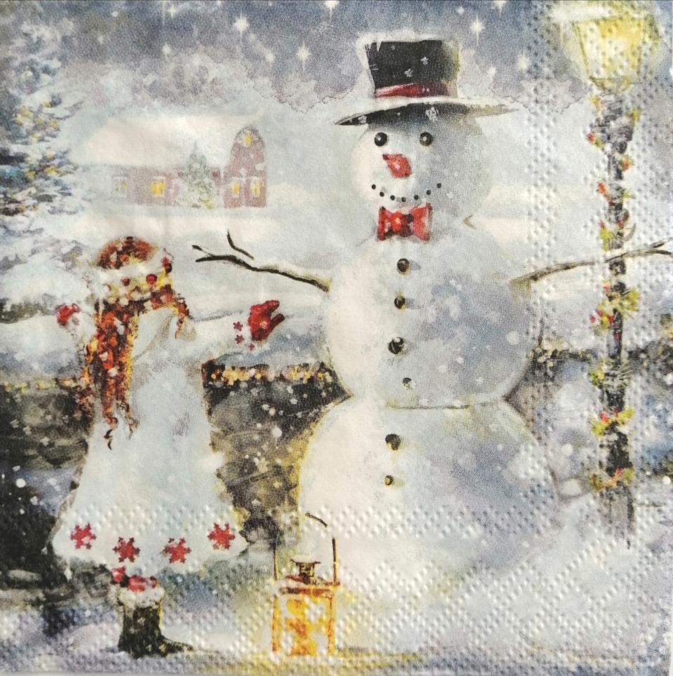 tovaglioli per decoupage pupazzo di neve con bambina arti e grafica busta da 2 pezzi 25 x 25 cm