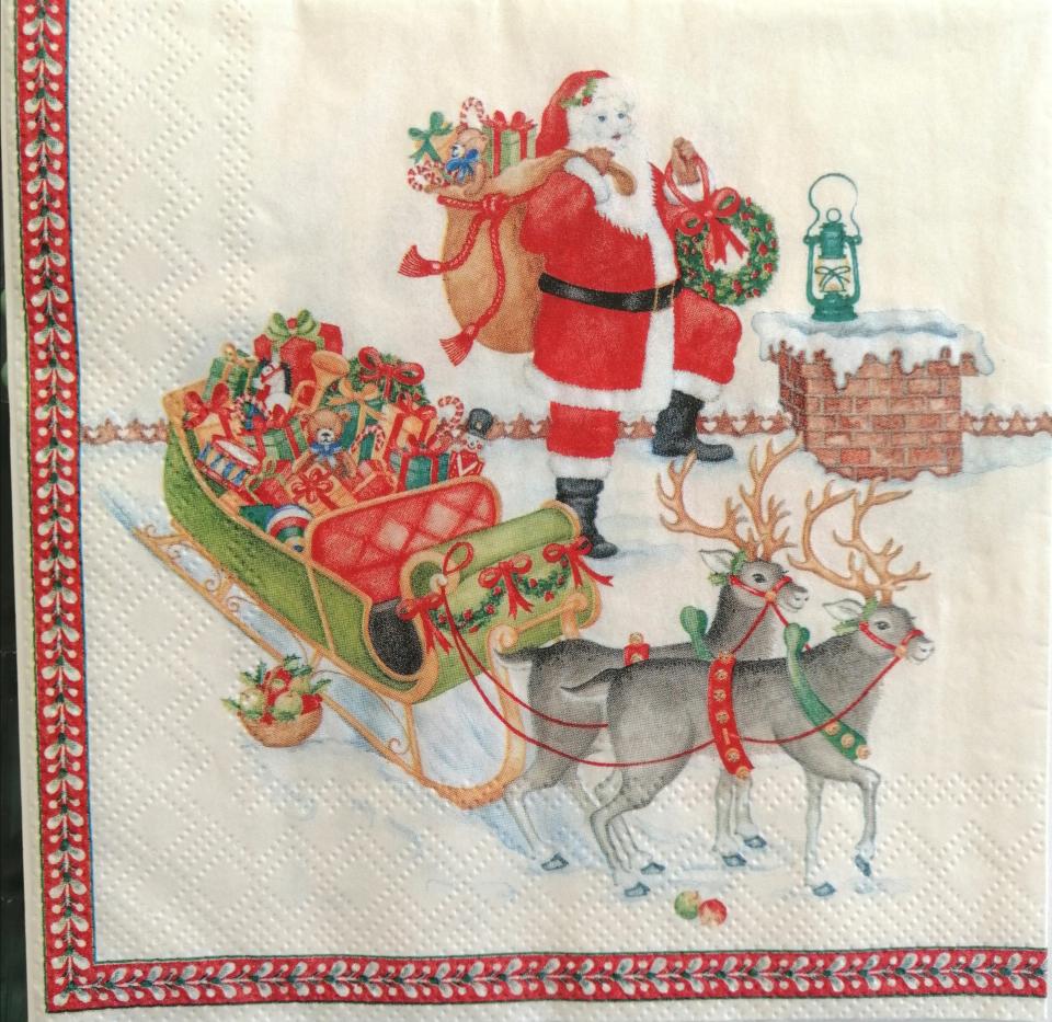 Tovaglioli per  decoupage babbo natale con renne e slitta sul camino arti e grafica busta da 2 pezzi 33x33