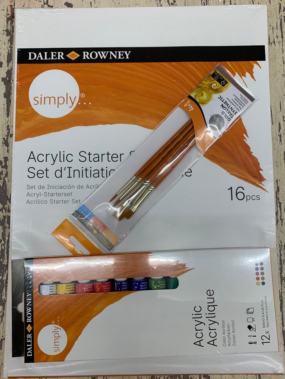 Acrilico Starter Set  DALER ROWNEY 12 tubi - 3 pennelli - 1 tela