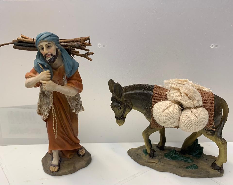 Raccoglitore di legna e Asino per presepe Dekoprojekt Sandro Scheuerer e K. Altezza 10 cm e Asino 6 cm