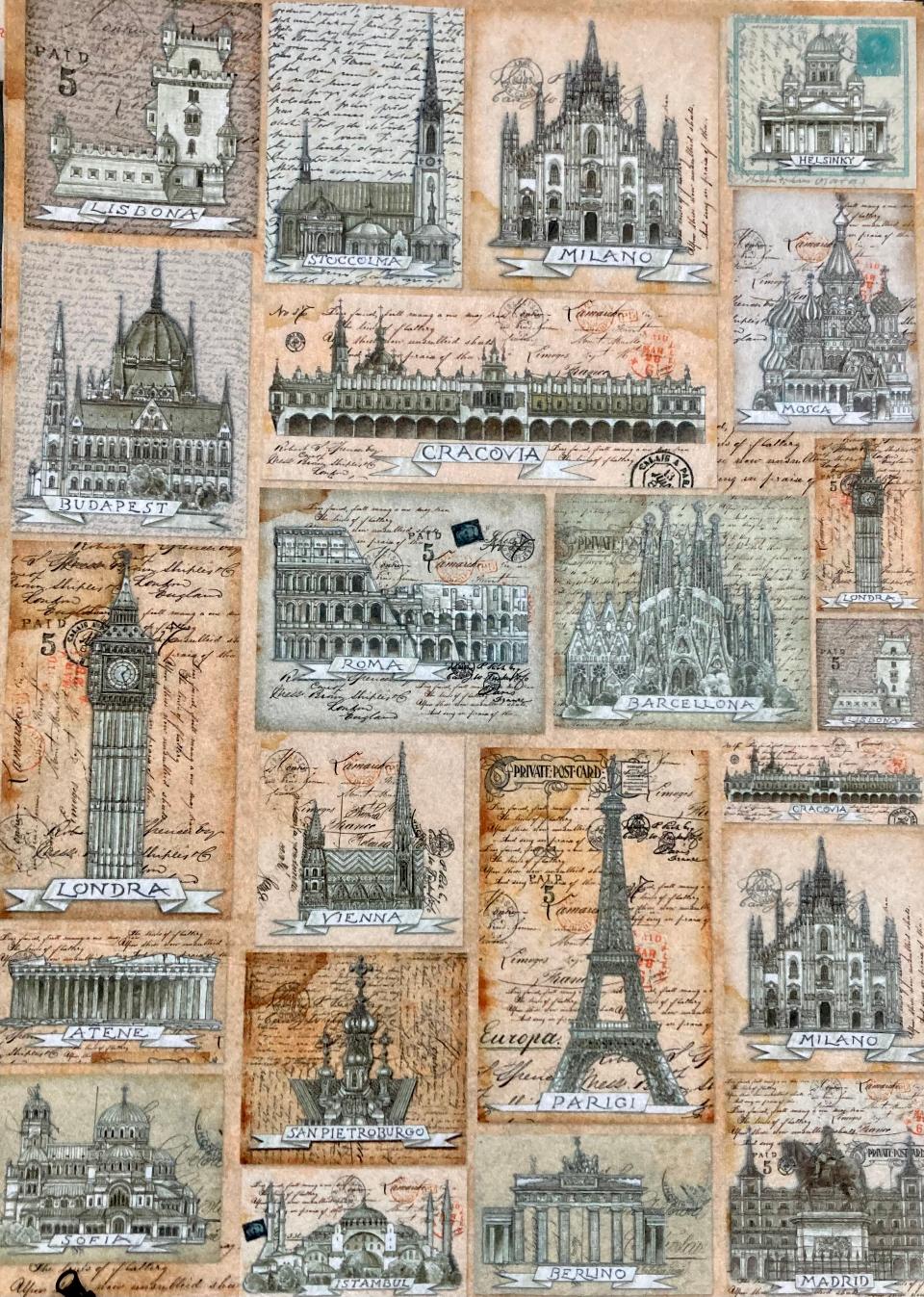 Feltro Decor fantasia vintage capitali d'Europa Stamperia  1 mm Spessore - H 70 x L 50 cm
