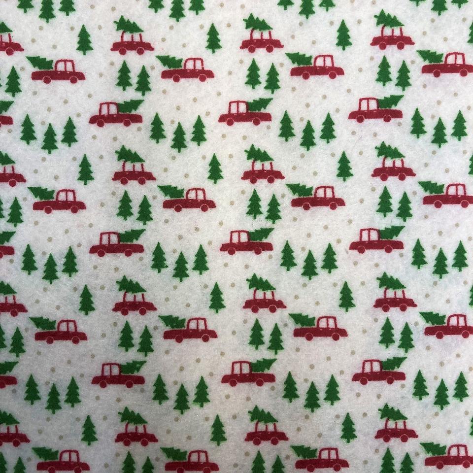 Feltro stampato bianco con macchinine rosse e alberi stafil 30x40cm