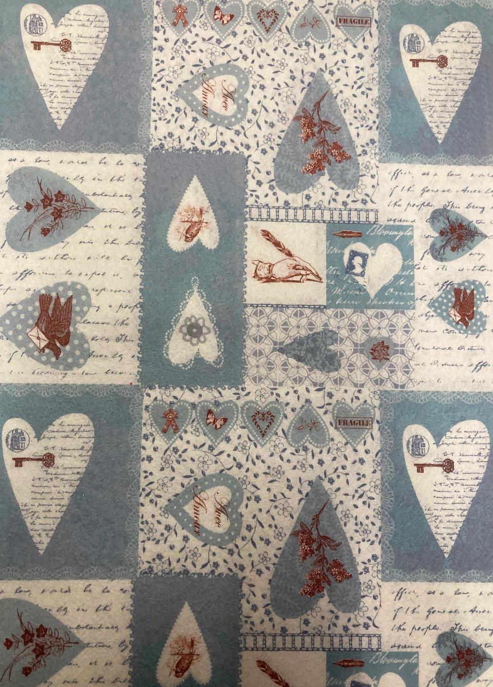 Feltro Decor bianco e azzurro cuori Stamperia  1 mm Spessore - H 70 x L 50 cm